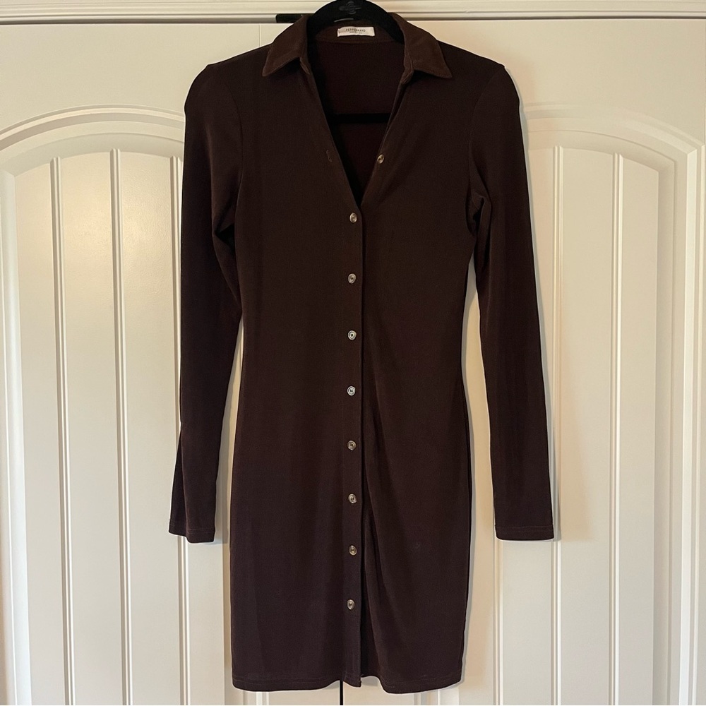 Peppermayo Ring My Bell Mini Dress Brown Long Sleeve Fall Size 2 Slinky
